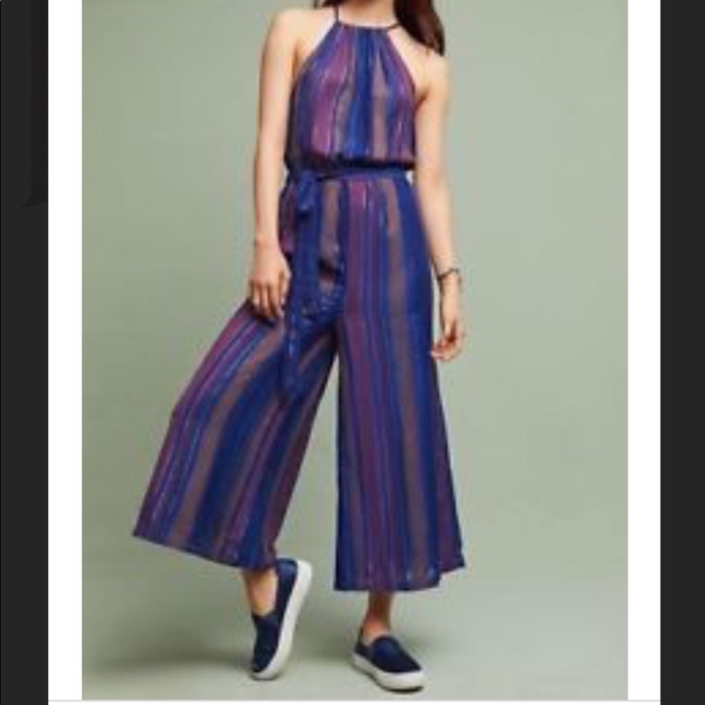 Anthropologie Purple halter jumpsuit